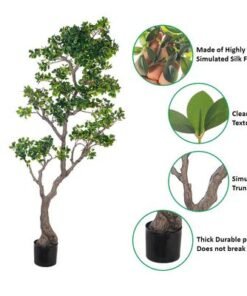 Artificial Bonsai Tree with Exposed Root, Highly Realistic Green Leaves Fake Plants with Durable Base, Maintenance-Free, UV Resistant Faux Plants for Home Office Garden & Commercial Use (170cm)