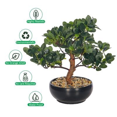 Artificial Bonsai Tree, Lifelike Faux Plants with Round Green Leaves & Pot, Long Lasting & Maintenance-Free Faux Tree, No Watering & Odorless Fake Plants for Home Office Event Decor (30cm)