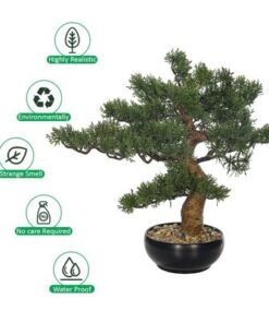 Artificial Bonsai Tree, Lifelike Faux Plants with Green Leaves & Pot, Maintenance-Free, No Watering, Long Lasting Faux Tree, Odorless & Waterproof Fake Plants for Event Home Office Decor (40cm)