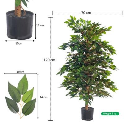 Artificial Ficus Tree, Realistic Green Leaves Fake Plants with Flexible Stems & Pot, UV Resistant, Waterproof & Maintenance-Free Faux Plants, Floor Plant for Home Office Event Decor (120cm) - Image 4