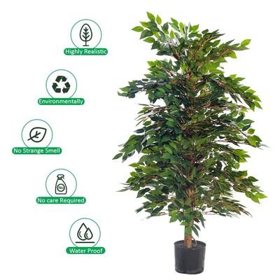 Artificial Ficus Tree, Realistic Green Leaves Fake Plants with Flexible Stems & Pot, UV Resistant, Waterproof & Maintenance-Free Faux Plants, Floor Plant for Home Office Event Decor (120cm)
