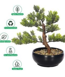 Artificial Bonsai Tree, Lifelike Faux Plants with Green Leaves & Pot, Maintenance-Free, No Watering, Long Lasting Faux Tree, Odorless & Waterproof Fake Plants for Event Home Office Decor (30cm)