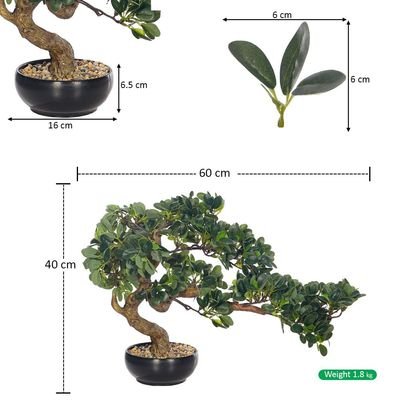 Artificial Bonsai Tree, Lifelike Faux Plants with Round Green Leaves & Pot, Long Lasting & Maintenance-Free Faux Tree, No Watering & Odorless Fake Plants for Home Office Event Decor (60cm) - Image 4