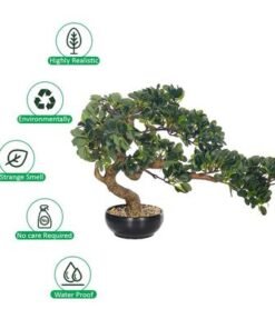 Artificial Bonsai Tree, Lifelike Faux Plants with Round Green Leaves & Pot, Long Lasting & Maintenance-Free Faux Tree, No Watering & Odorless Fake Plants for Home Office Event Decor (60cm)