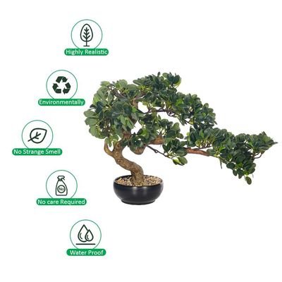 Artificial Bonsai Tree, Lifelike Faux Plants with Round Green Leaves & Pot, Long Lasting & Maintenance-Free Faux Tree, No Watering & Odorless Fake Plants for Home Office Event Decor (60cm)