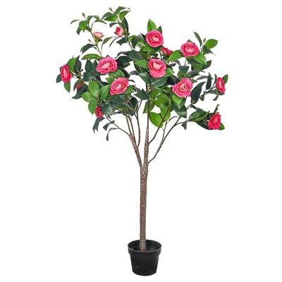 Artificial Camellia Flowering Tree, 4.5ft Faux Plant with Lush Green Leaves & Pot, UV Resistant, Waterproof Fake Flowers Rose, Maintenance-Free Fake Plants for Home Office Event Decor (Beauty) - Image 2