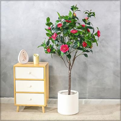 Artificial Camellia Flowering Tree, 4.5ft Faux Plant with Lush Green Leaves & Pot, UV Resistant, Waterproof Fake Flowers Rose, Maintenance-Free Fake Plants for Home Office Event Decor (Beauty) - Image 3