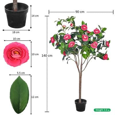 Artificial Camellia Flowering Tree, 4.5ft Faux Plant with Lush Green Leaves & Pot, UV Resistant, Waterproof Fake Flowers Rose, Maintenance-Free Fake Plants for Home Office Event Decor (Beauty) - Image 4