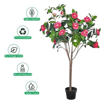 Artificial Camellia Flowering Tree, 4.5ft Faux Plant with Lush Green Leaves & Pot, UV Resistant, Waterproof Fake Flowers Rose, Maintenance-Free Fake Plants for Home Office Event Decor (Beauty) - Image 5