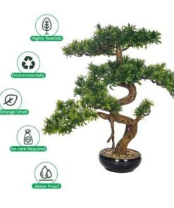 Artificial Bonsai Tree, Lifelike Faux Plants with Green Leaves & Pot, Maintenance-Free, No Watering, Long Lasting Faux Tree, Odorless & Waterproof Fake Plants for Home Office Event Decor (70cm)
