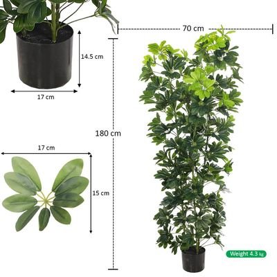 Artificial Schefflera Plant, 180cm Tall Faux Plant with Green Leaves, Adjustable Stems & Pot, Indoor/Outdoor Decor, Maintenance-Free & Long-Lasting Fake Plants for Home, Office & Event Decor - Image 4