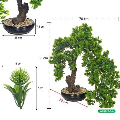 65cm Artificial Bonsai Tree, Realistic Japanese Zen Pine Faux Tree with Green Leaves & Pot, Maintenance-Free & Long Lasting Water-Resistant & Odorless Fake Plant for Home, Office & Event Decor - Image 4