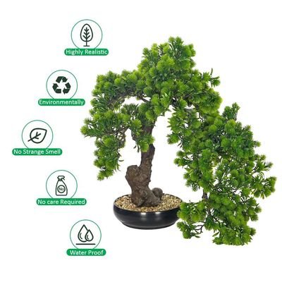 65cm Artificial Bonsai Tree, Realistic Japanese Zen Pine Faux Tree with Green Leaves & Pot, Maintenance-Free & Long Lasting Water-Resistant & Odorless Fake Plant for Home, Office & Event Decor