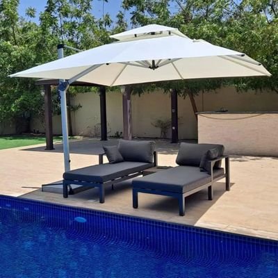 Sunshade Aluminium Garden Umbrella with Rotating Handle Stylish Outdoor Patio Decor and UV-Resistant Canopy Off-White (3 x 3 Meter) - Image 2