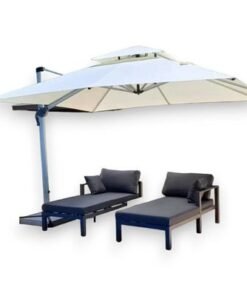 Sunshade Aluminium Garden Umbrella with Rotating Handle Stylish Outdoor Patio Decor and UV-Resistant Canopy Off-White (3 x 3 Meter) - Image 3