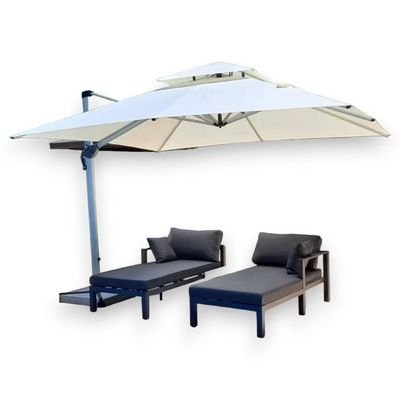 Sunshade Aluminium Garden Umbrella with Rotating Handle Stylish Outdoor Patio Decor and UV-Resistant Canopy Off-White (3 x 3 Meter) - Image 3