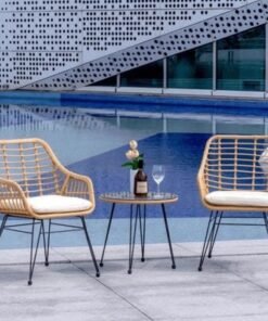 Alternative view of Modern Bistro Design Rattan & Steel Outdoor Dining Table Set with Cushions for Café, Restaurant, Patio, Garden