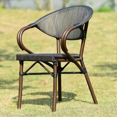 Jeffcoco Furniture Garden Dining Chair Outdoor Desk Chair Patio Balcony Dinner Chair Poly Rattan Restaurant,Coffee Shop (Black Chair) - Image 2