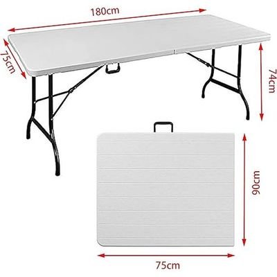 Jeffcoco Furniture Outdoor Camping Table,Heavy Duty Plastic Outdoor Folding Picnic Table,Folding Trestle Table (1.8M White,Plain)
