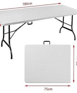 Jeffcoco Furniture Outdoor Camping Table,Heavy Duty Plastic Outdoor Folding Picnic Table,Folding Trestle Table (1.8M White,wood)