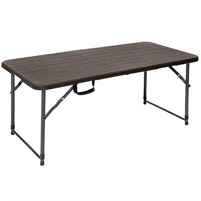 Jeffcoco Furniture Wood Design Outdoor Camping Table,Heavy Duty Plastic Outdoor Folding Picnic Table,Folding Trestle Table (1.2M Brown) - Image 2