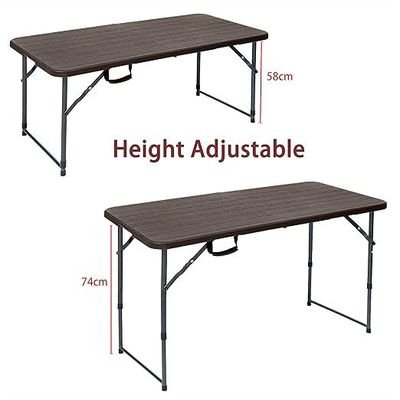 Jeffcoco Furniture Wood Design Outdoor Camping Table,Heavy Duty Plastic Outdoor Folding Picnic Table,Folding Trestle Table (1.2M Brown)