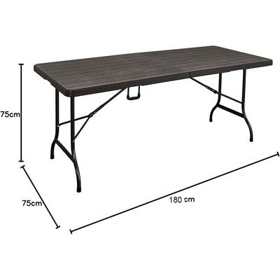 Jeffcoco Furniture Wood Design Outdoor Camping Table,Heavy Duty Plastic Outdoor Folding Picnic Table,Folding Trestle Table (1.8M Brown) - Image 4
