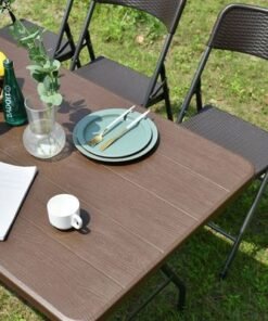 Jeffcoco Furniture Wood Design Outdoor Camping Table,Heavy Duty Plastic Outdoor Folding Picnic Table,Folding Trestle Table (1.8M Brown)