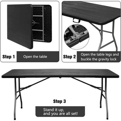 Jeffcoco Furniture Outdoor Camping Table,Heavy Duty Plastic Outdoor Folding Picnic Table,Folding Trestle Table (1.8M black,wood) - Image 3