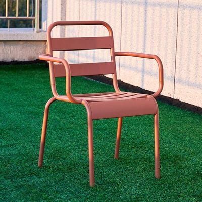 Jeffcoco Furniture Outdoor Metal Chair,Water proof,Heat Proof,Balcony Garden Stackable Arm Chair(1 PC RED)
