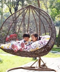 Kozaka Wicker Hanging Egg Swing Chair with Stand Outdoor Hammock with Cushion 550lbs for Patio, Garden, and Balcony ( Bronze ) - Image 3