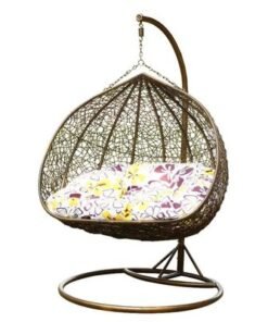 Kozaka Wicker Hanging Egg Swing Chair with Stand Outdoor Hammock with Cushion 550lbs for Patio, Garden, and Balcony ( Bronze )