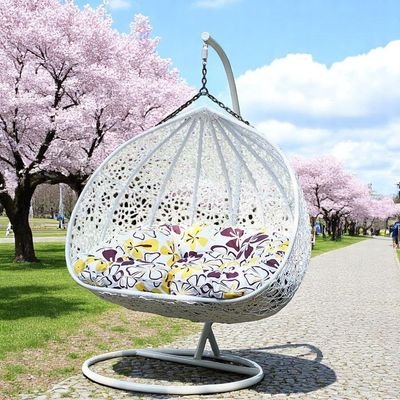Two Seater Kozaka Hanging Egg Swing Chair Wicker with Stand Outdoor Hammock with Cushion 550lbs for Patio, Garden, and Balcony ( White ) - Image 3