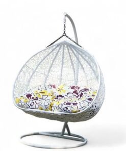 Two Seater Kozaka Hanging Egg Swing Chair Wicker with Stand Outdoor Hammock with Cushion 550lbs for Patio, Garden, and Balcony ( White ) - Image 4
