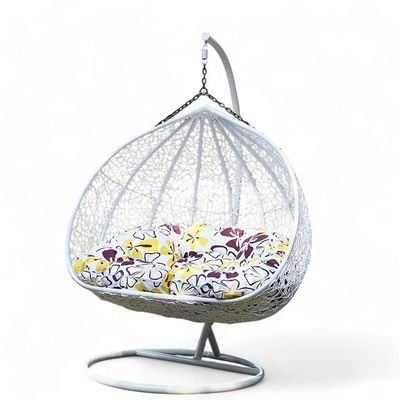 Two Seater Kozaka Hanging Egg Swing Chair Wicker with Stand Outdoor Hammock with Cushion 550lbs for Patio, Garden, and Balcony ( White ) - Image 4