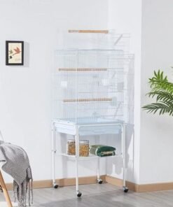 Alternative view of Bird Cage with Rolling Stand White