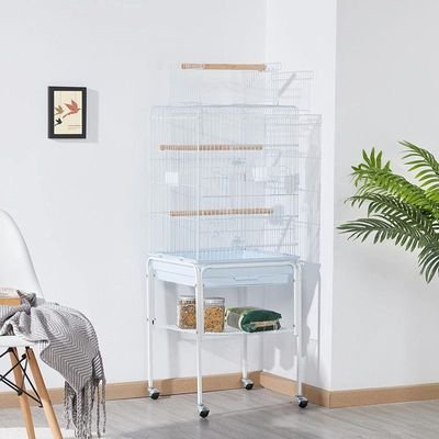 Bird Cage with Rolling Stand White - Image 2