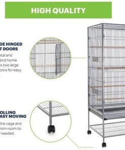 153cm Wrought Iron Standing Large Flight King Bird Cage for Cockatiels African Grey Quaker Amazon Sun Parakeets Green Cheek Conures Parrot Bird Cage Birdcage with Stand (X Large)
