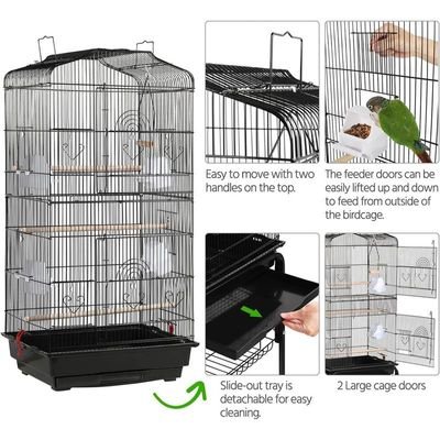 Open Play Top Bird cage with Rolling Stand for Cockatiel Sun Conure Parakeet (Black) - Image 5