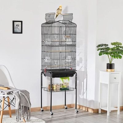 Open Play Top Bird cage with Rolling Stand for Cockatiel Sun Conure Parakeet (Black) - Image 2
