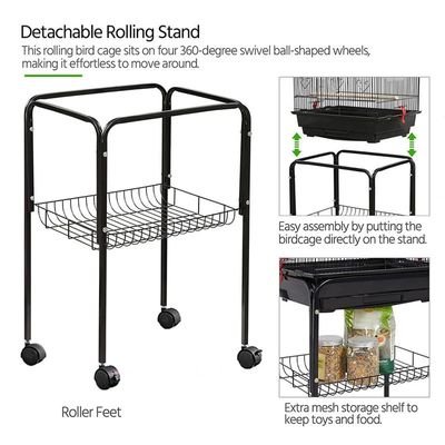 Open Play Top Bird cage with Rolling Stand for Cockatiel Sun Conure Parakeet (Black)