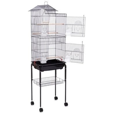 Roof Top Large Bird cage with Rolling Stand for Cockatiel Sun Conure Parakeet (Black) - Image 3