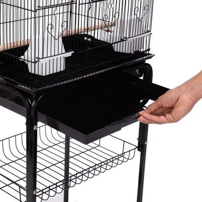 Roof Top Large Bird cage with Rolling Stand for Cockatiel Sun Conure Parakeet (Black) - Image 5