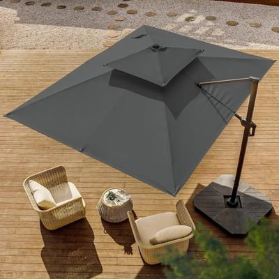 Sunshade Aluminium Garden Umbrella with Rotating Handle Stylish Outdoor Patio Decor and UV-Resistant Canopy 3 x 4 Meter (Grey) - Image 2