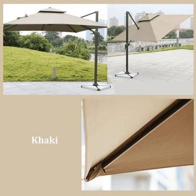 Sunshade Aluminium Garden Umbrella with Rotating Handle Stylish Outdoor Patio Decor and UV-Resistant Canopy 3 x 4 Meter (Grey)