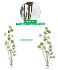 Artificial Moringa Tree, Faux Plant with Realistic Silk Green Leaves, Simulated Trunk & Pot, Waterproof, Odorless Fake Plant, Maintenance-Free & Long-Lasting Fake Tree for Event Decor (White)