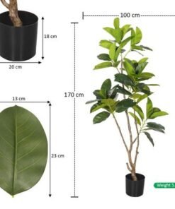 Artificial Rubber Plant, Faux Plant with Flexible Stems, Green Leaves, Simulated Trunk & Pot, Maintenance-Free & Long-Lasting Fake Tree, Waterproof & Odorless Fake Plant for Event Decor (170cm) - Image 4