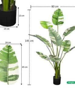 Artificial Banana Faux Plants, 145cm Ultra-Realistic Tropical Foliage Green Leaves Fake Plants with Flexible Stems, Fade-Proof, Pet-Friendly & Maintenance-Free Faux Trees Indoor Outdoor Decor
