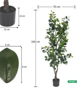 Alternative view of Artificial Ficus Plant, 160cm Tall Realistic PVC Plastic Green Leaves Faux Plants with Pot & Flexible Stem, Everlasting, Maintenance-Free & Waterproof Fake Plants for Home Office Event Decor