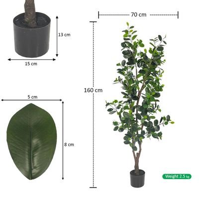 Artificial Ficus Plant, 160cm Tall Realistic PVC Plastic Green Leaves Faux Plants with Pot & Flexible Stem, Everlasting, Maintenance-Free & Waterproof Fake Plants for Home Office Event Decor - Image 2